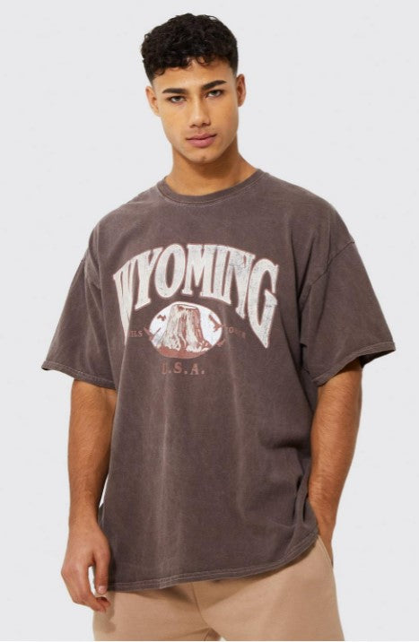 OVERSIZED OVERDYE WYOMING PRINT T-SHIRT