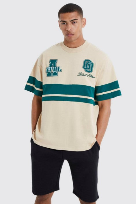 OVERSIZED MULTI PANEL VARSITY T-SHIRT