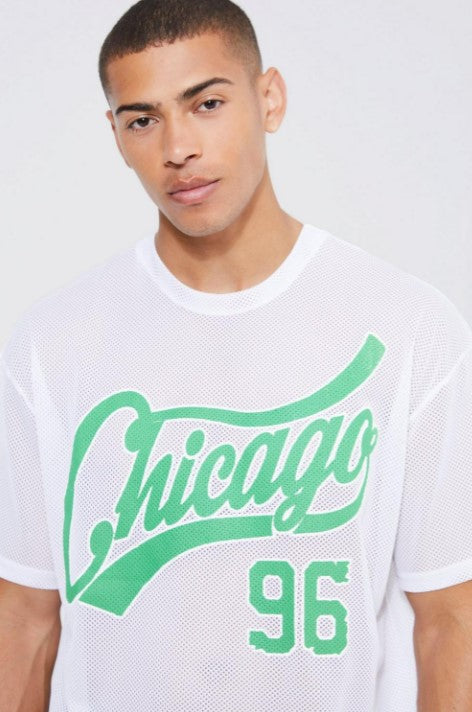 OVERSIZED VINTAGE VARSITY CHICAGO MESH T-SHIRT