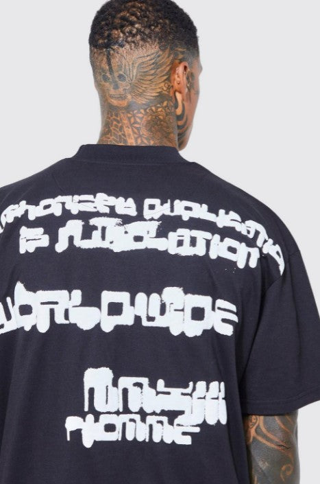 OVERSIZED EXTENDED ALL OVER TEXT T-SHIRT