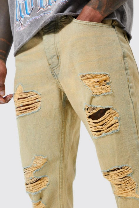 SLIM FLARE MULTI RIP GUSSET JEANS