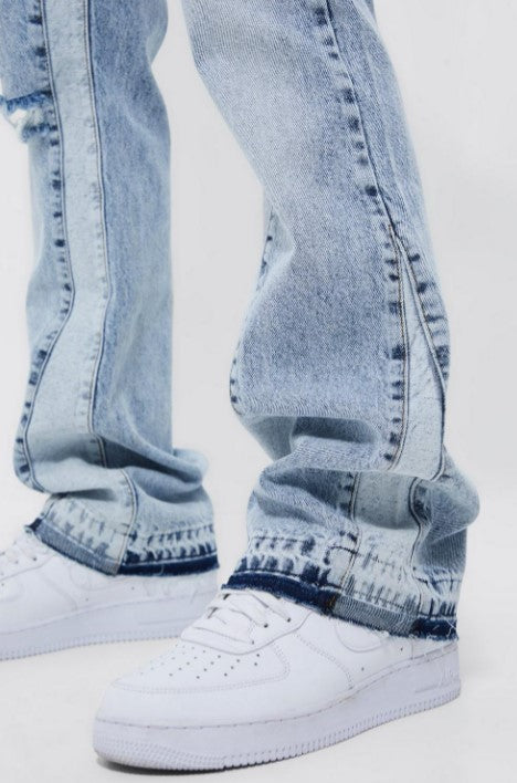 SLIM FLARE DISTRESSED PANEL JEANS