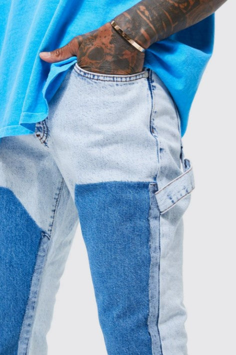 SLIM RIGID FLARE PANEL DISTRESSED JEANS