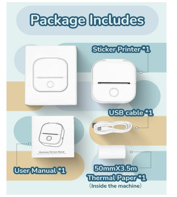 Phomemo T02 Portable Mini Wireless Thermal Pocket Printer