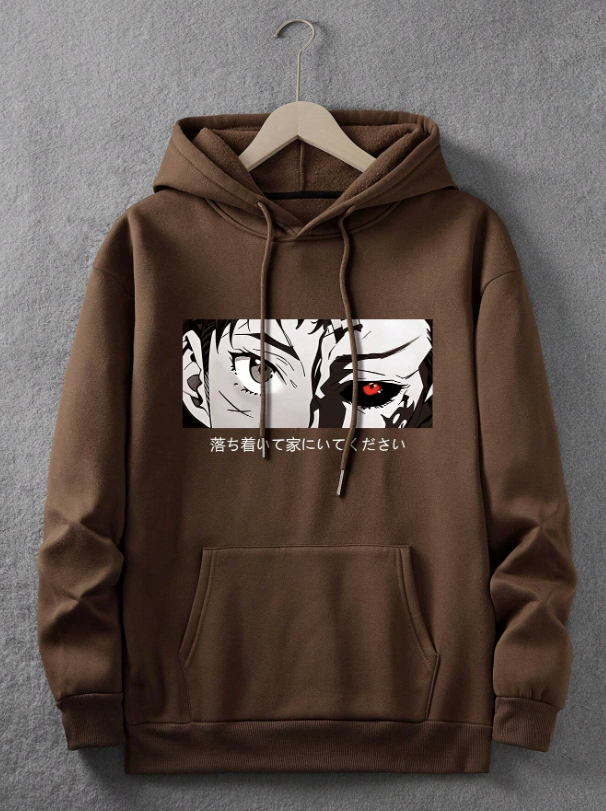 Men's Character Letter Print Drawstring Hooded Sweatshirt