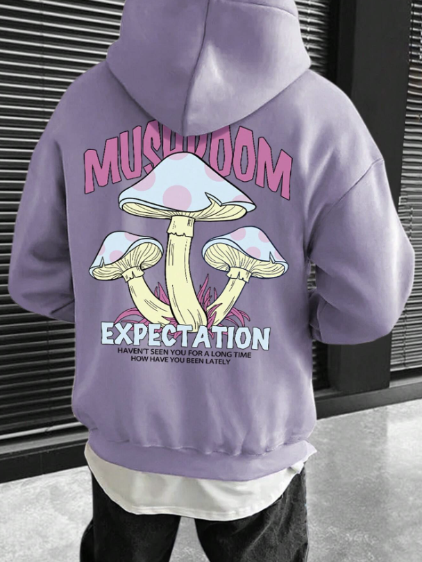 Manfinity Men Mushroom & Slogan Graphic Drop Shoulder Drawstring Hoodie