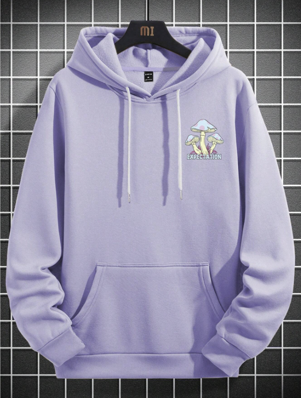 Manfinity Men Mushroom & Slogan Graphic Drop Shoulder Drawstring Hoodie