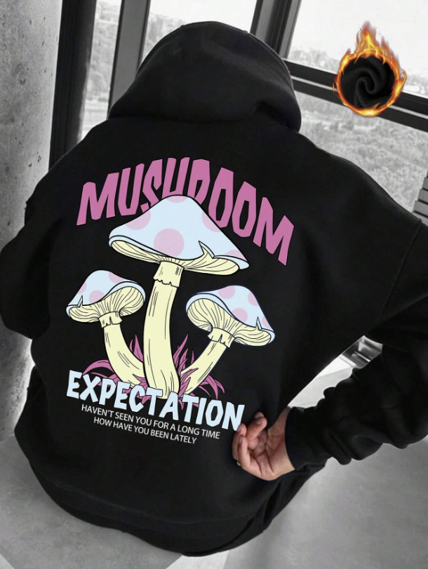 Manfinity Men Mushroom & Slogan Graphic Drop Shoulder Drawstring Hoodie