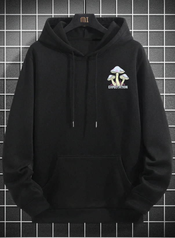 Manfinity Men Mushroom & Slogan Graphic Drop Shoulder Drawstring Hoodie