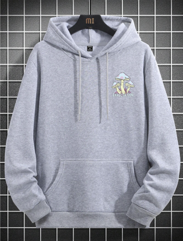 Manfinity Men Mushroom & Slogan Graphic Drop Shoulder Drawstring Hoodie