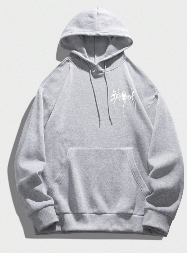 Men Spider Graphic Drop Shoulder Drawstring Hoodie