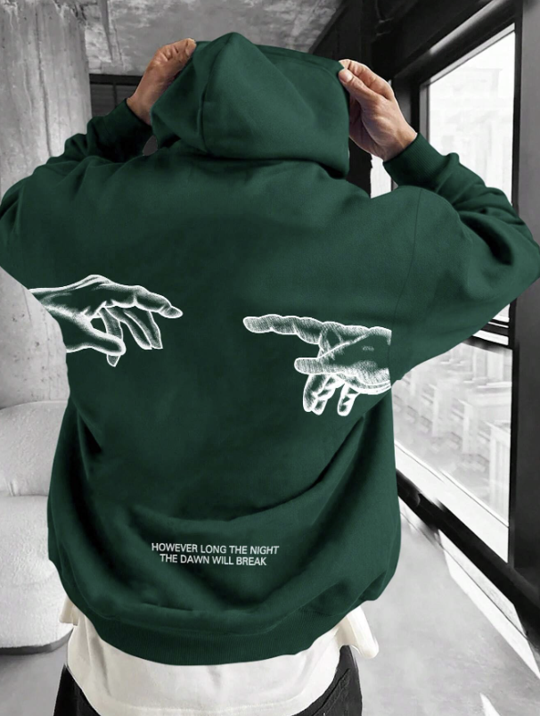 Manfinity EMRG Men Slogan & Hand Graphic Drawstring Hoodie