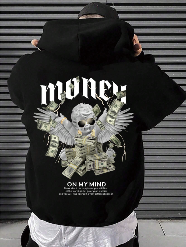 Manfinity EMRG Men's Angel & Letter Printed Hooded Casual Sweatshirt