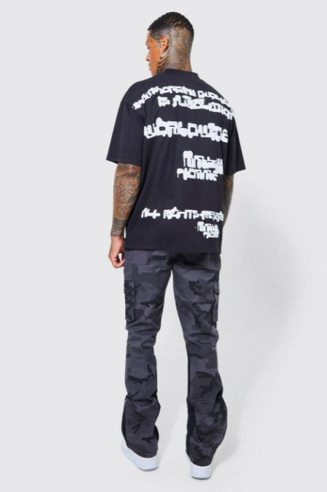 OVERSIZED EXTENDED ALL OVER TEXT T-SHIRT