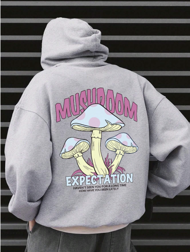 Manfinity Men Mushroom & Slogan Graphic Drop Shoulder Drawstring Hoodie
