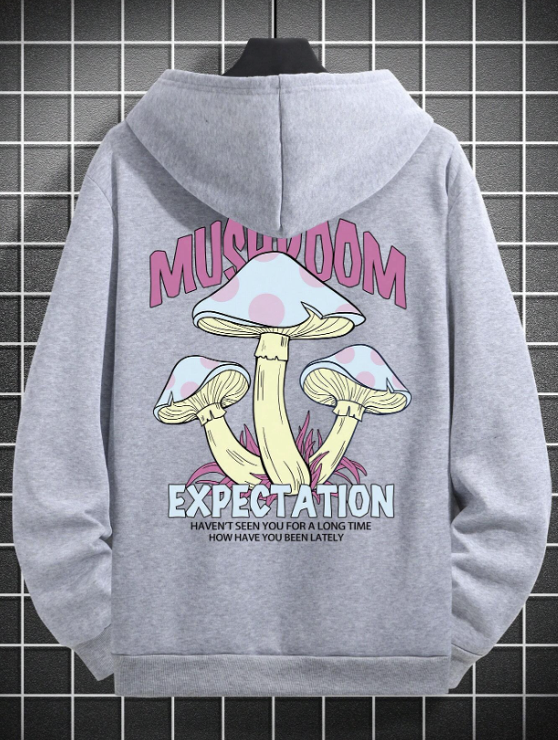 Manfinity Men Mushroom & Slogan Graphic Drop Shoulder Drawstring Hoodie