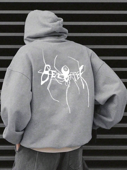 Men Spider Graphic Drop Shoulder Drawstring Hoodie
