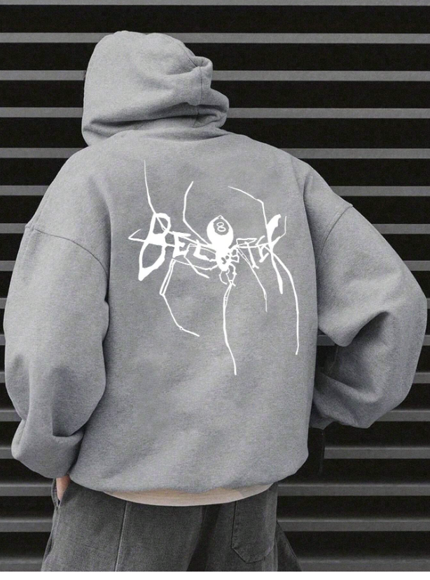 Men Spider Graphic Drop Shoulder Drawstring Hoodie