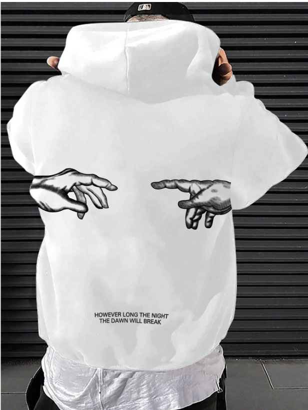 Manfinity EMRG Men Slogan & Hand Graphic Drawstring Hoodie