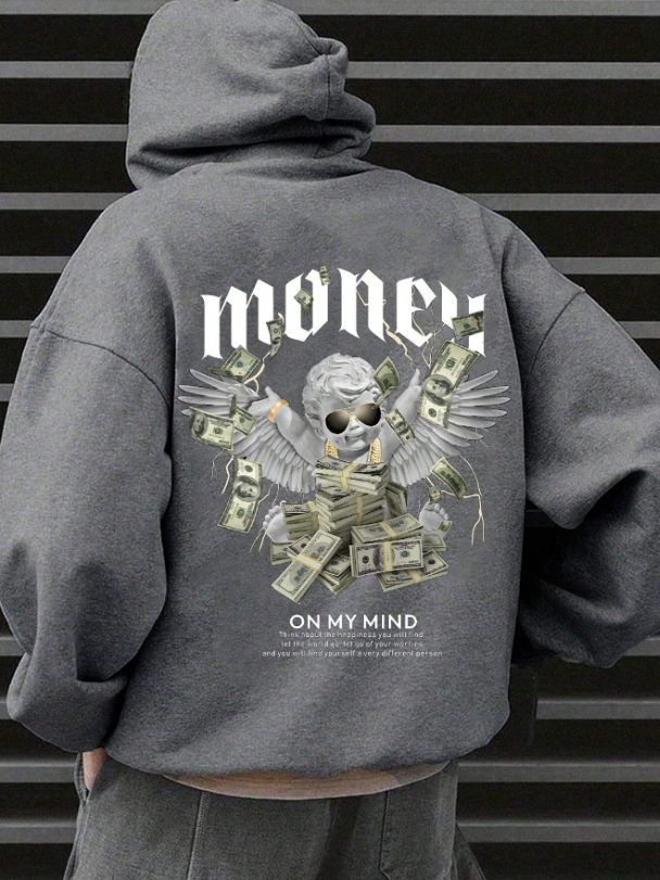 Manfinity EMRG Men's Angel & Letter Printed Hooded Casual Sweatshirt