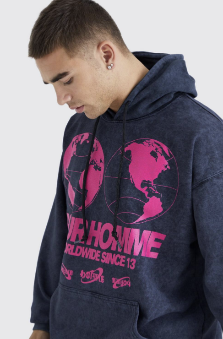 OVERSIZED POUR HOMME WASH GRAPHIC HOODIE